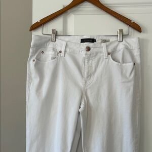 Level 99 Mid Rise Lilly Roll-Up Crop Jeans White w Logo Sz 32 with MEASUREMENTS
